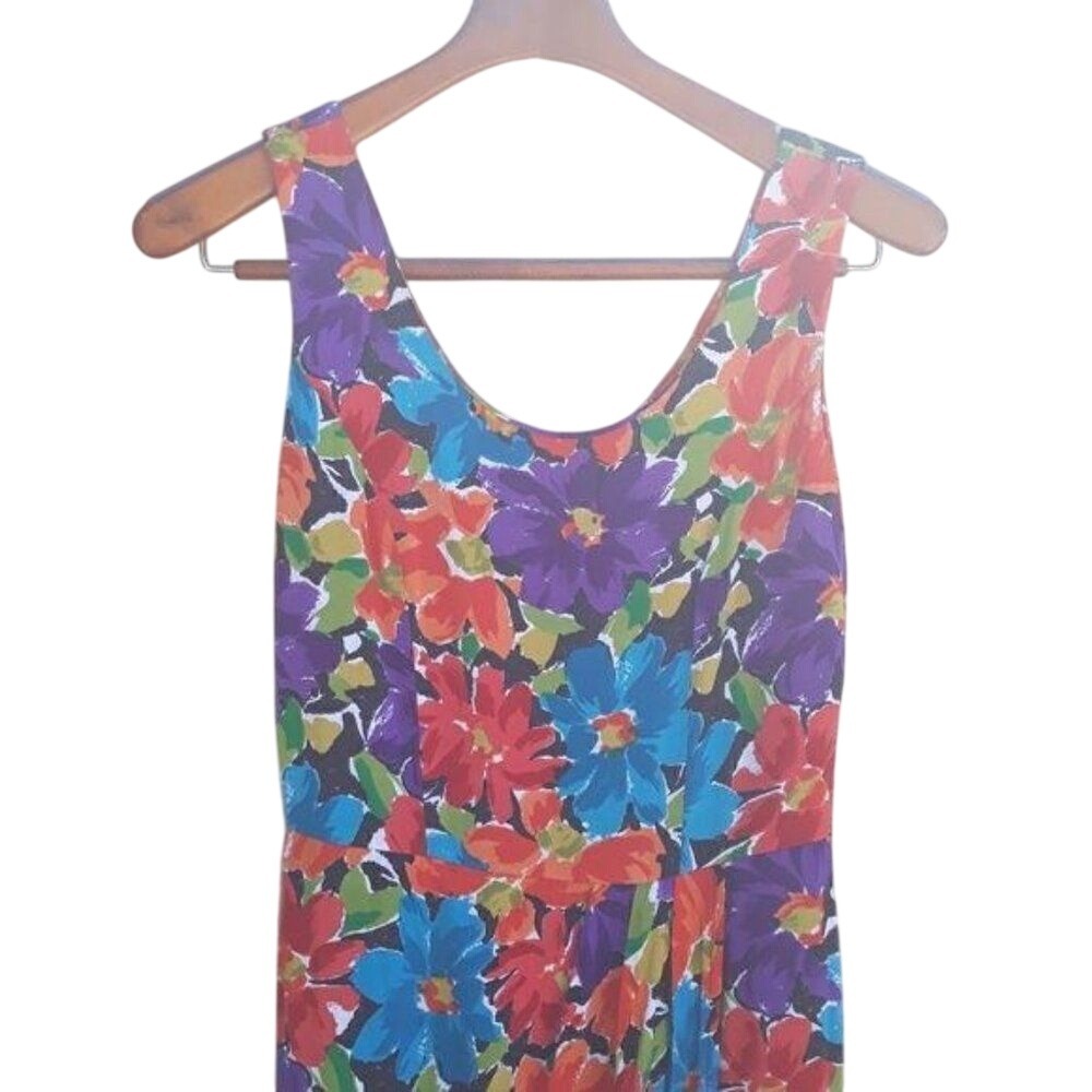 Vtg 80's Tropical Hawaiian Dress Sz M Belted Multicolor Floral Resort Vacation - Picture 6 of 8